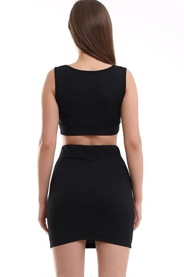 Kadın Compack Fitilli Etek Model Bluz Takım S - SİYAH