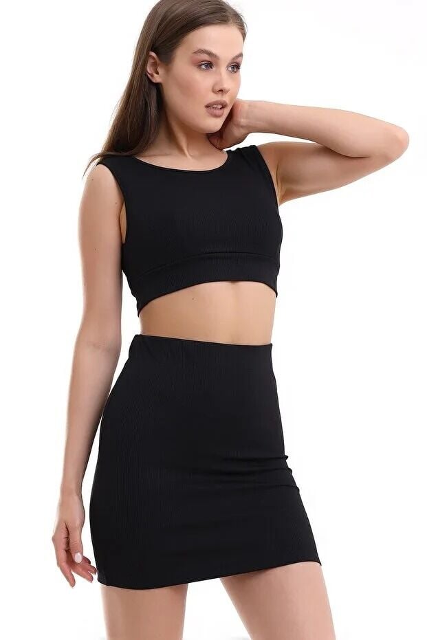 Kadın Compack Fitilli Etek Model Bluz Takım S - SİYAH