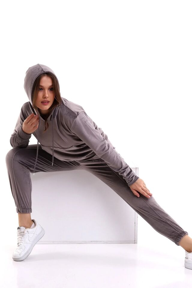 Kadın Yumoş Kadife Eşofman Takımı 6091 L - GRİ