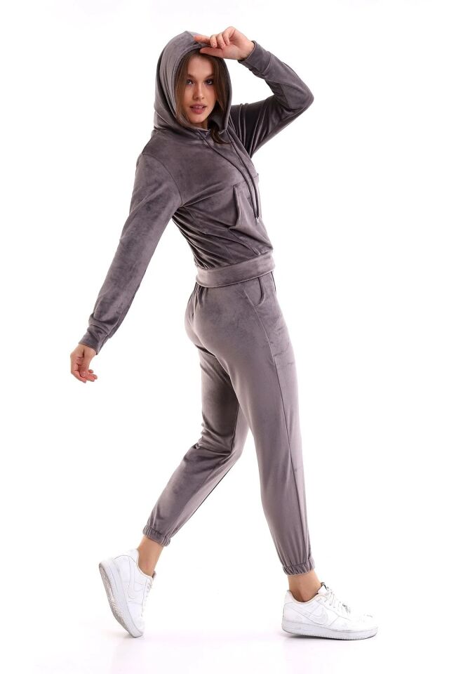 Kadın Yumoş Kadife Eşofman Takımı 6091 L - GRİ