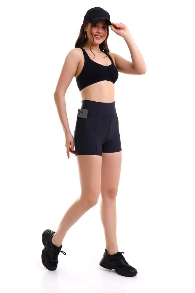 Kadın Sıkıştırıcılı Cepli Korse Kumaş Taytlı Şort XL - ANTRESİT GRİ