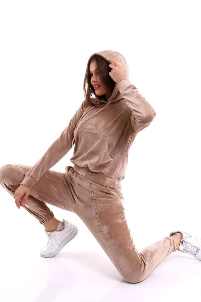 Kadın Yumoş Kadife Eşofman Takımı 6091 S - BEJ