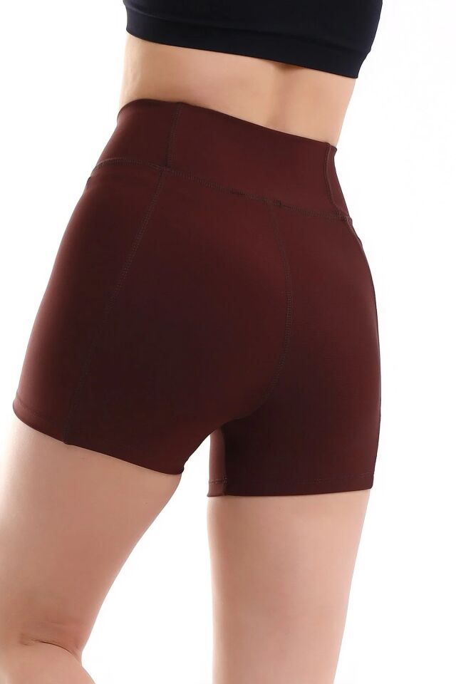 Kadın Sıkıştırıcılı Cepli Korse Kumaş Taytlı Şort M - KAHVERENGİ