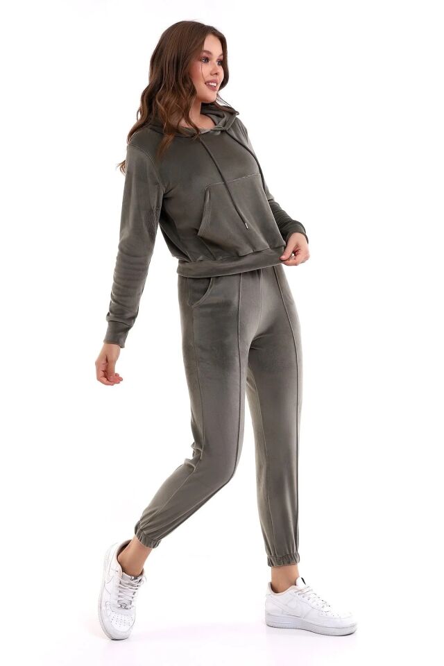 Kadın Yumoş Kadife Eşofman Takımı 6091 M - HAKİ