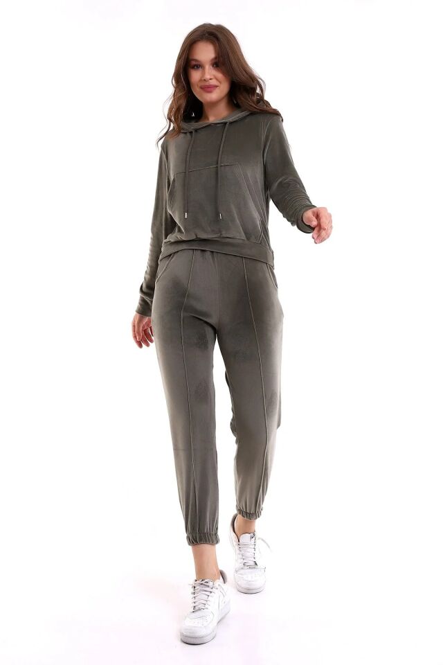 Kadın Yumoş Kadife Eşofman Takımı 6091 M - HAKİ