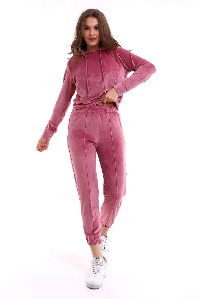 Kadın Yumoş Kadife Eşofman Takımı 6091 L - PEMBE