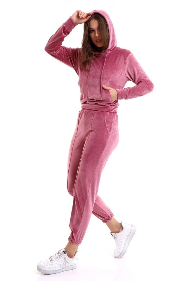 Kadın Yumoş Kadife Eşofman Takımı 6091 L - PEMBE