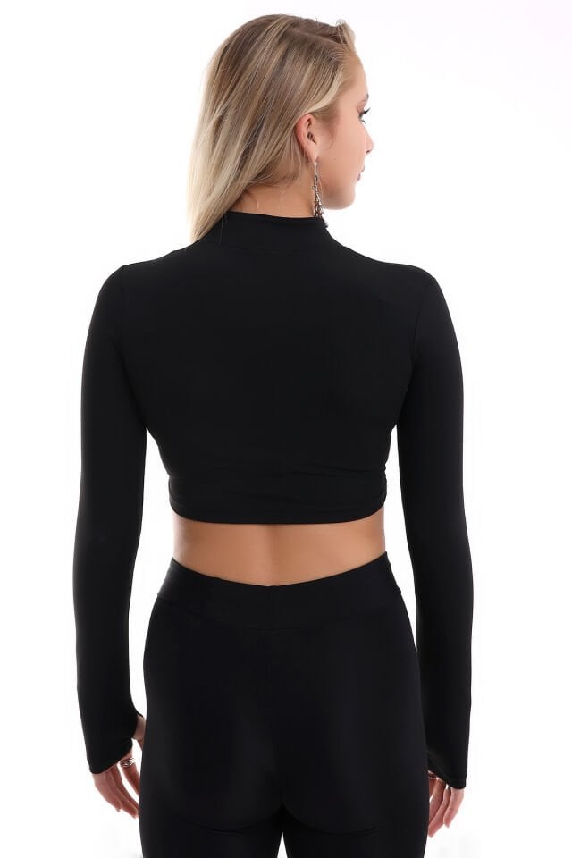 KISA FERMUARLI CEKET UZUN KOL PARMAK GEÇMELİ / SHORT JACKET WITH FINGER CLOCK S - SİYAH