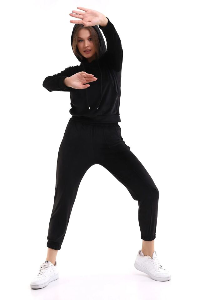 Kadın Yumoş Kadife Eşofman Takımı 6091 S - SİYAH