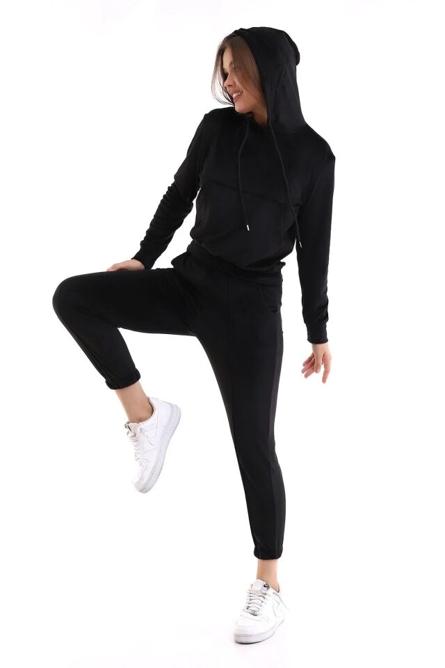 Kadın Yumoş Kadife Eşofman Takımı 6091 S - SİYAH