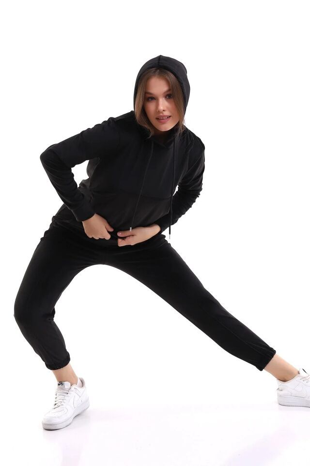 Kadın Yumoş Kadife Eşofman Takımı 6091 S - SİYAH