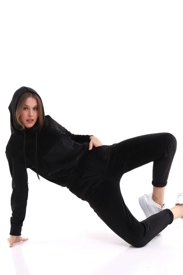 Kadın Yumoş Kadife Eşofman Takımı 6091 S - SİYAH