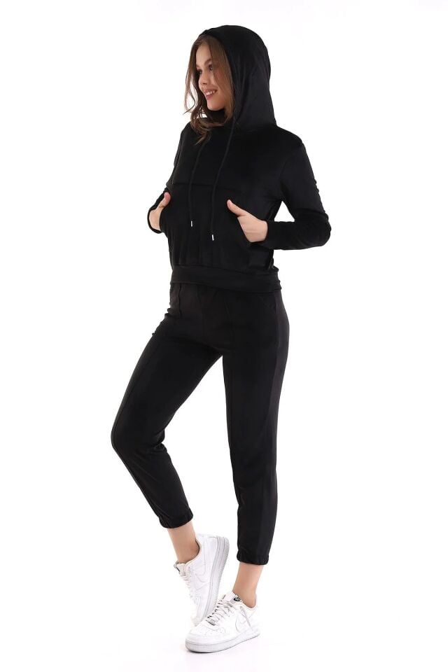 Kadın Yumoş Kadife Eşofman Takımı XL - SİYAH