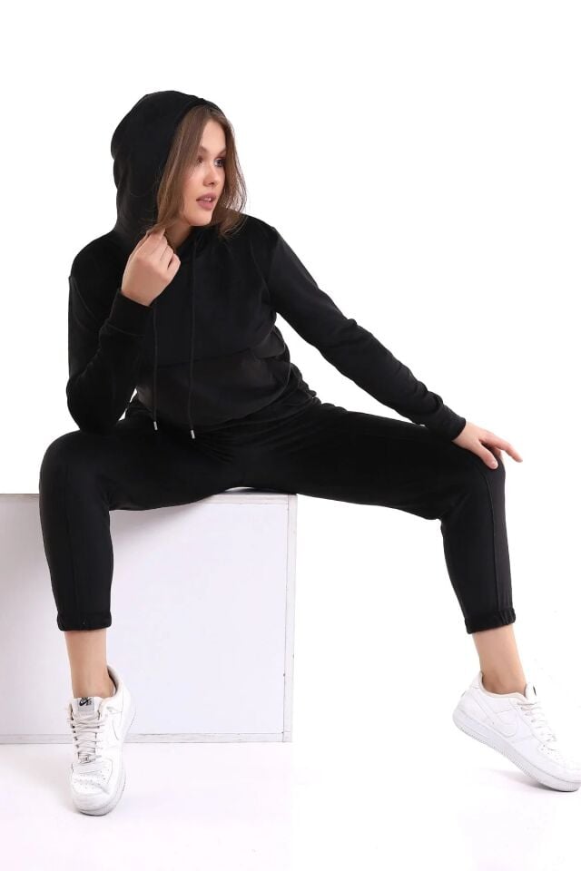 Kadın Yumoş Kadife Eşofman Takımı XL - SİYAH