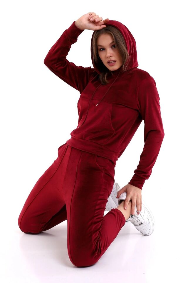 Kadın Yumoş Kadife Eşofman Takımı 6091 S - BORDO