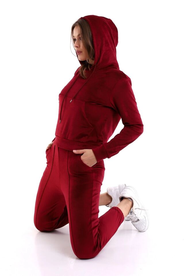 Kadın Yumoş Kadife Eşofman Takımı 6091 S - BORDO