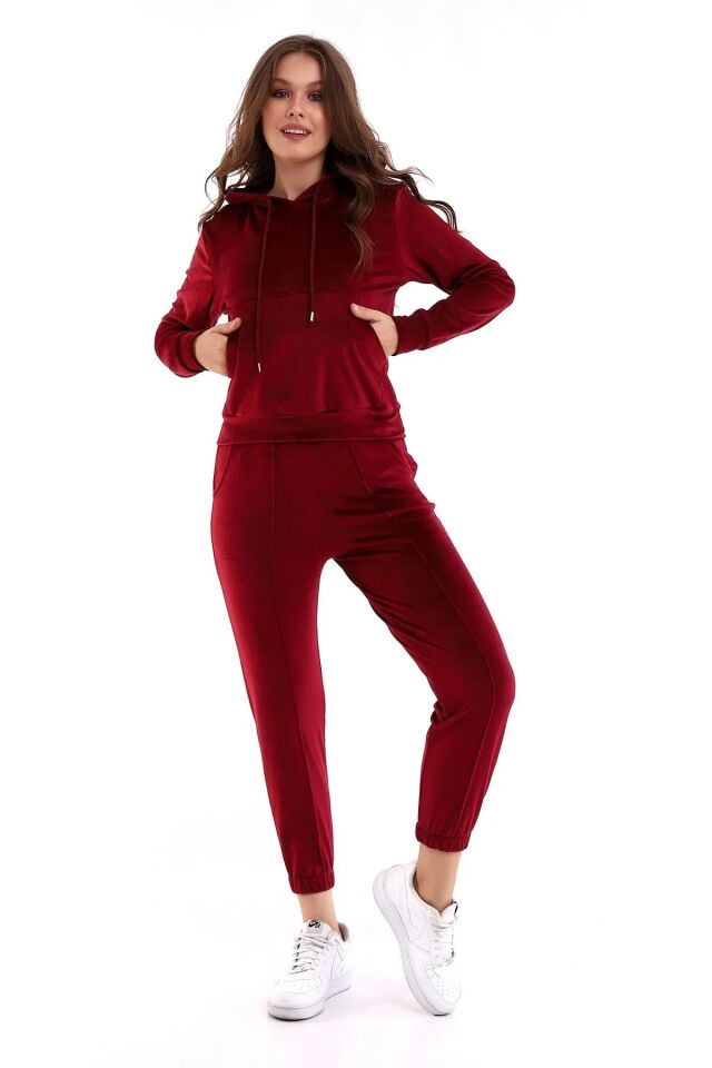 Kadın Yumoş Kadife Eşofman Takımı 6091 S - BORDO