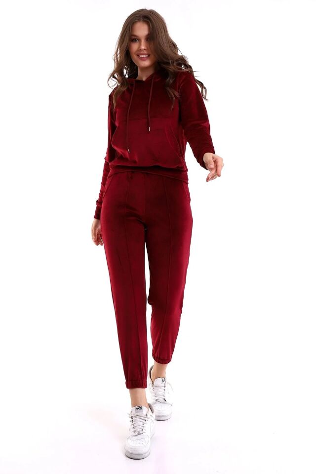 Kadın Yumoş Kadife Eşofman Takımı 6091 S - BORDO