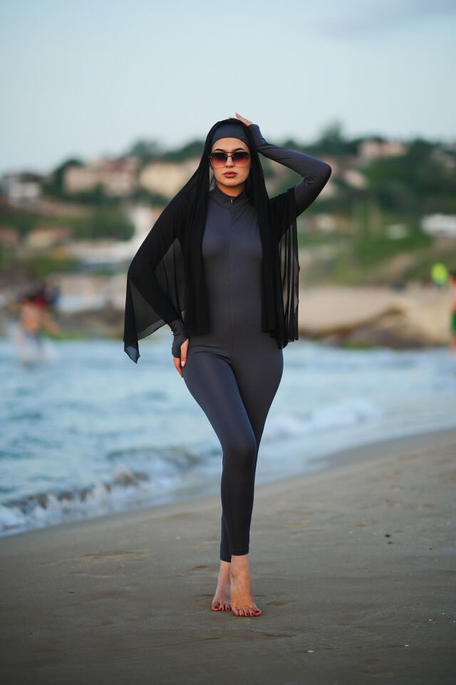 Kadın Uzun Mayo Tulum L - ANTRASİT