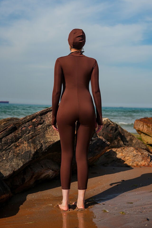 Kadın Uzun Mayo Tulum L - KAHVERENGİ