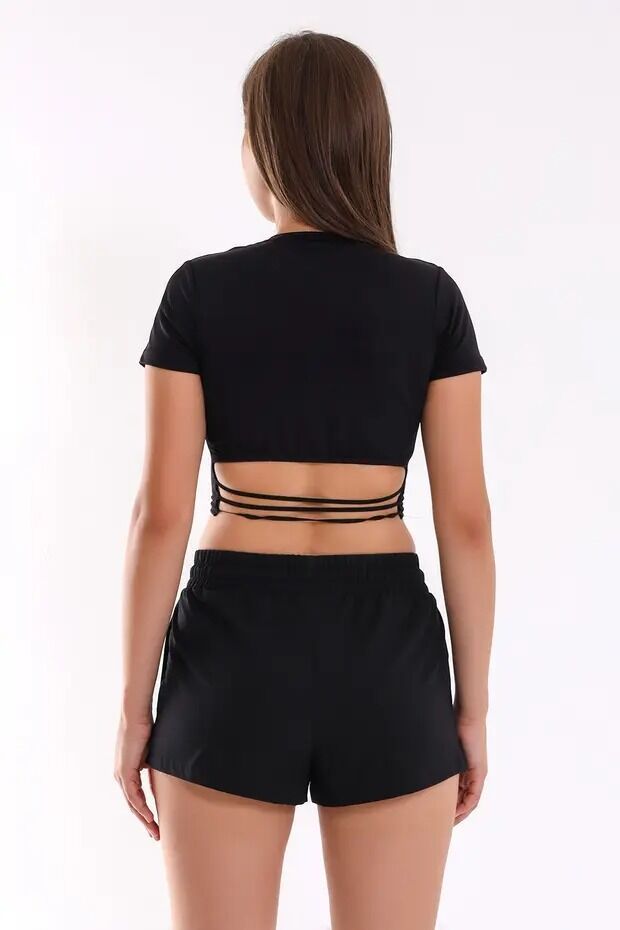 Kadın Basic Likralı Cebli Sporcu Şort WM XS - SİYAH