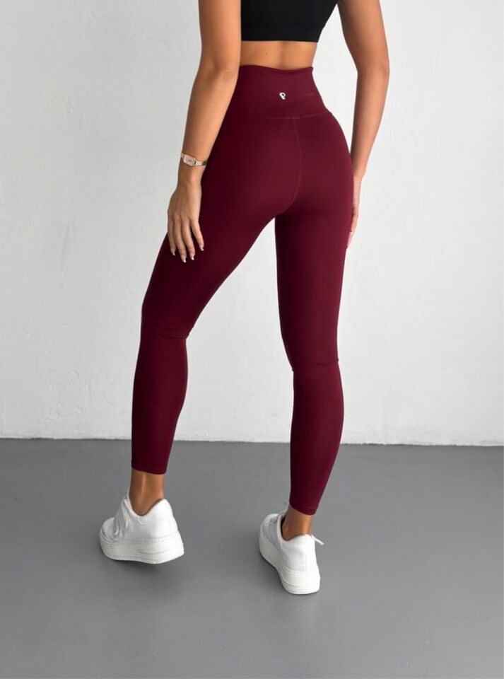 Kadın Bordo Rengi Dokulu Yüksek Bel Toparlayıcılı Tayt XL