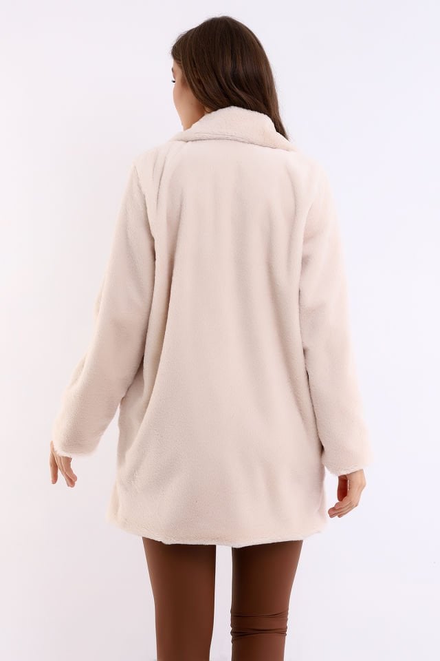 Kadın İçi Astarlı Peluş Ceket Kaban S - BEJ