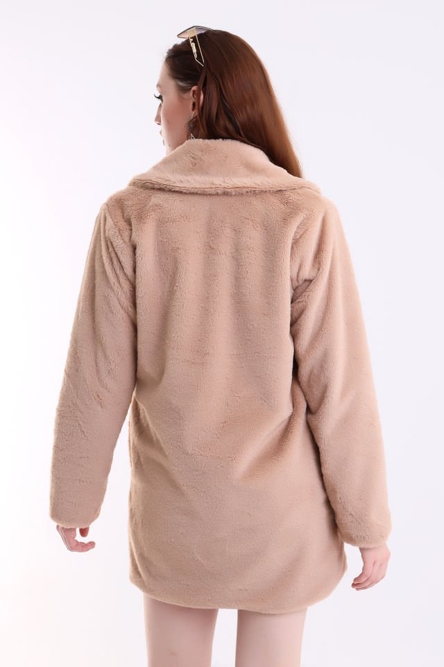 Kadın İçi Astarlı Peluş Ceket Kaban S - KAHVE
