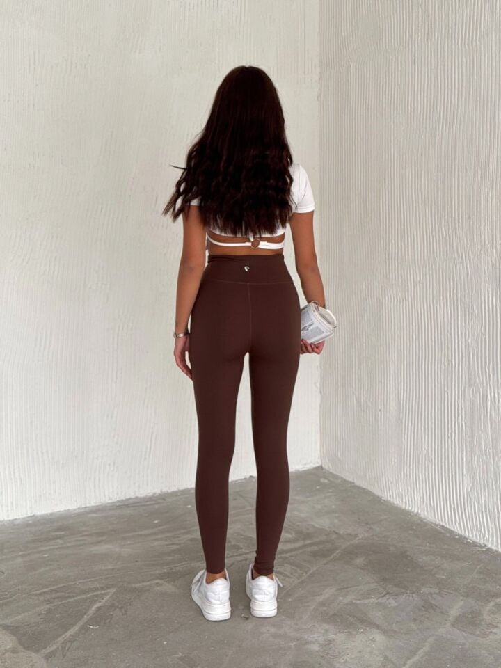 Kadın Kahverengi Renk Dokulu Yüksek Bel Toparlayıcılı Tayt 2297 XL