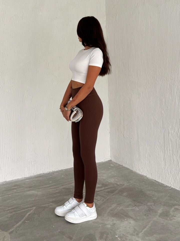 Kadın Kahverengi Renk Dokulu Yüksek Bel Toparlayıcılı Tayt 2297 XL