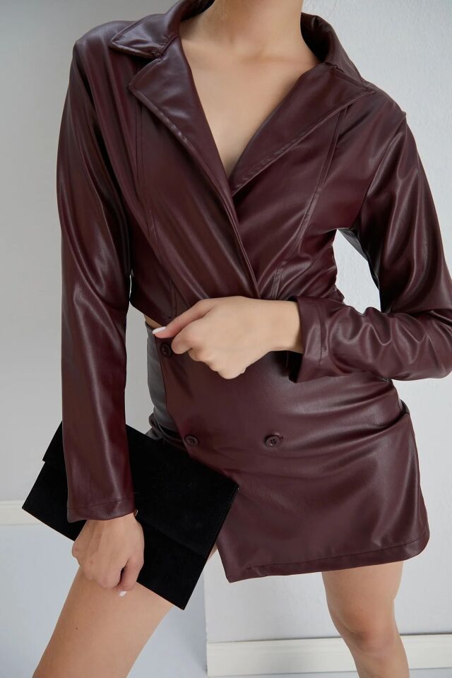 Kadın Suni Deri Şort ve Etek Takım XL - BORDO