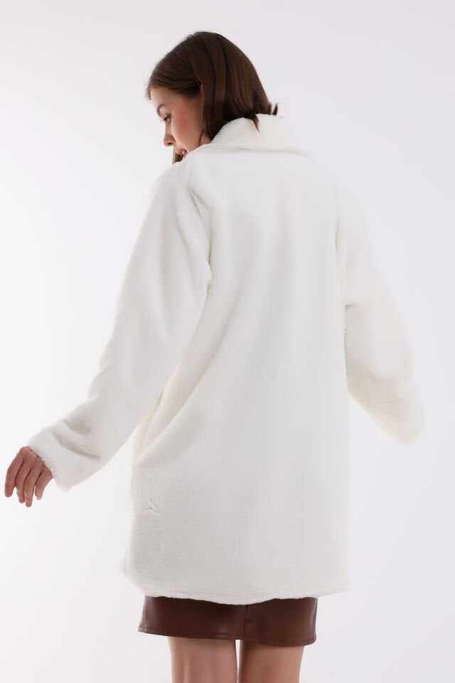 Kadın İçi Astarlı Peluş Ceket Kaban M - BEYAZ