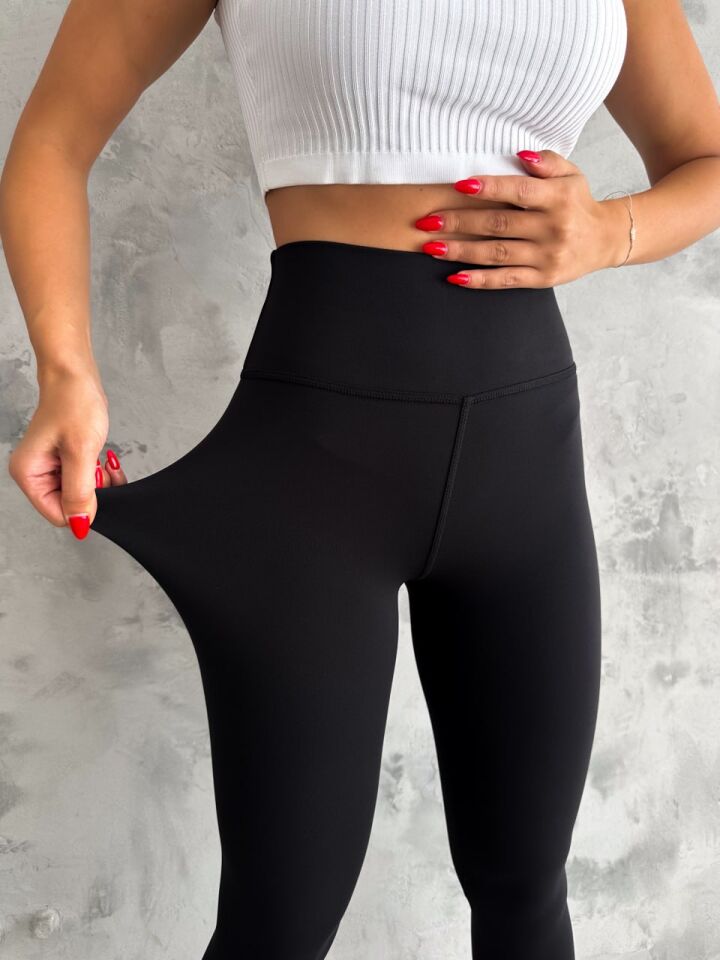 Kadın Siyah Renk Dokulu Yüksek Bel Toparlayıcılı Tayt 2297 XL